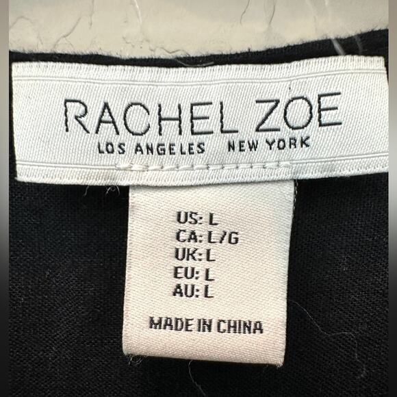 RACHEL ZOË | Black Linen Tunic Top Boho Tassel Hem Resort Blouse | Large - Picture 6 of 7